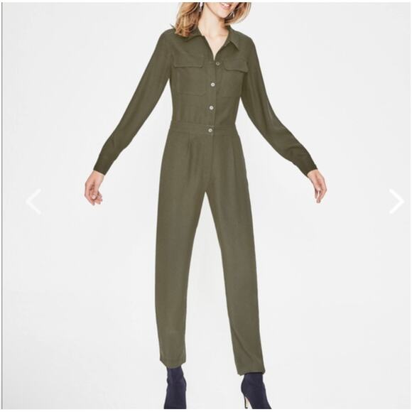 Boden Zada utility long sleeve crepe jumpsuit olive green size 6 - Picture 1 of 16